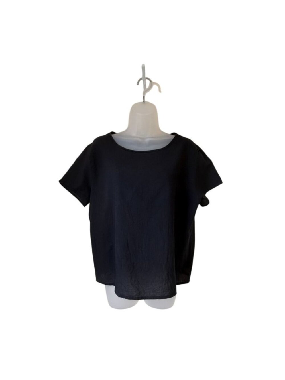 Uzi Black Cotton Short Sleeve Pullover Top Relaxed Women's Medium Made in USA